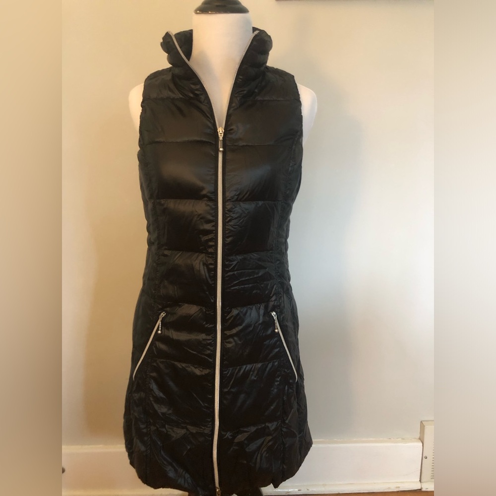 XS Coatogy long Black Puffer Vest with Zipper Pockets